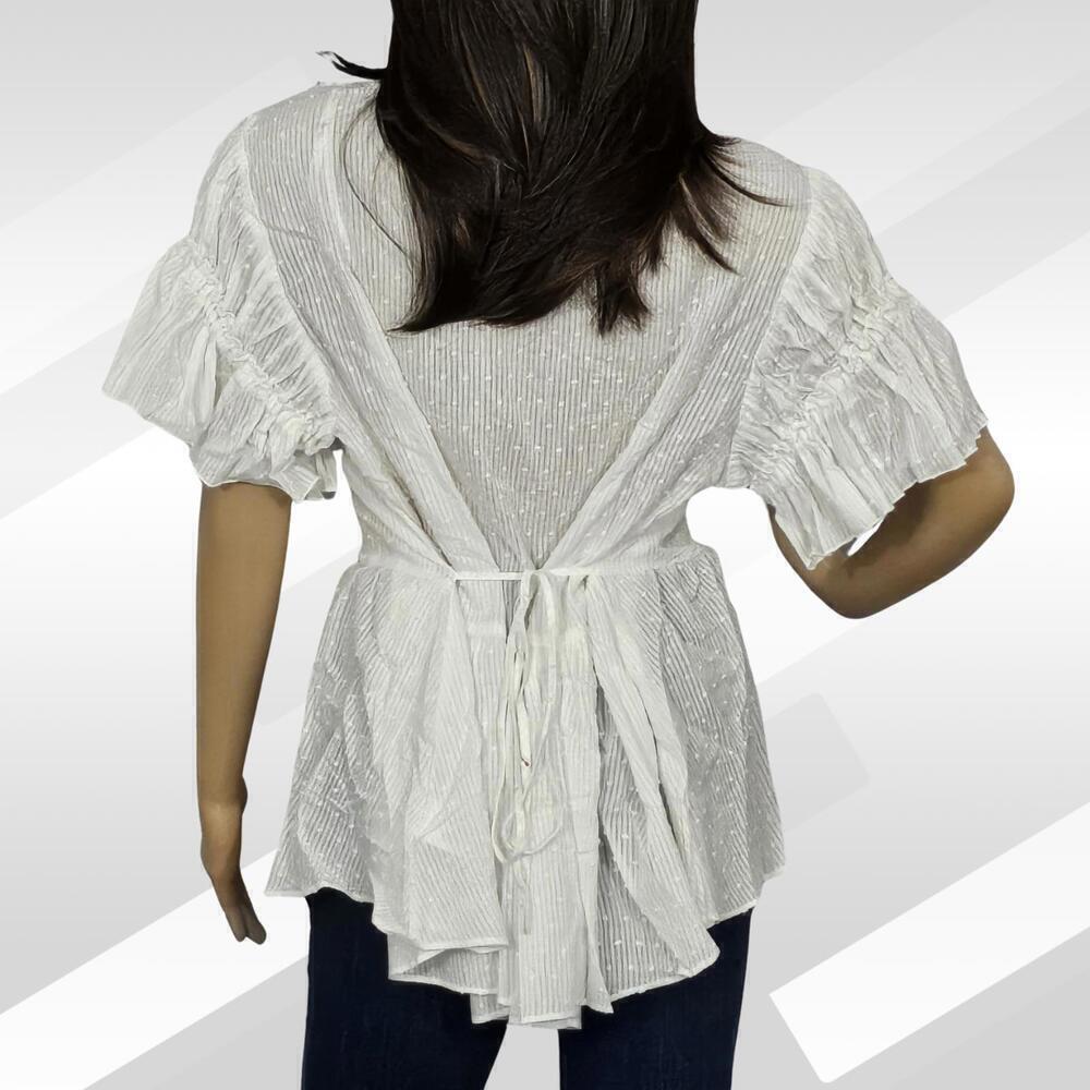 2/$50 City Chic Plus Size Summer Delight Ivory Puff Sleeve Peplum Blouse Size 14 - Picture 4 of 8